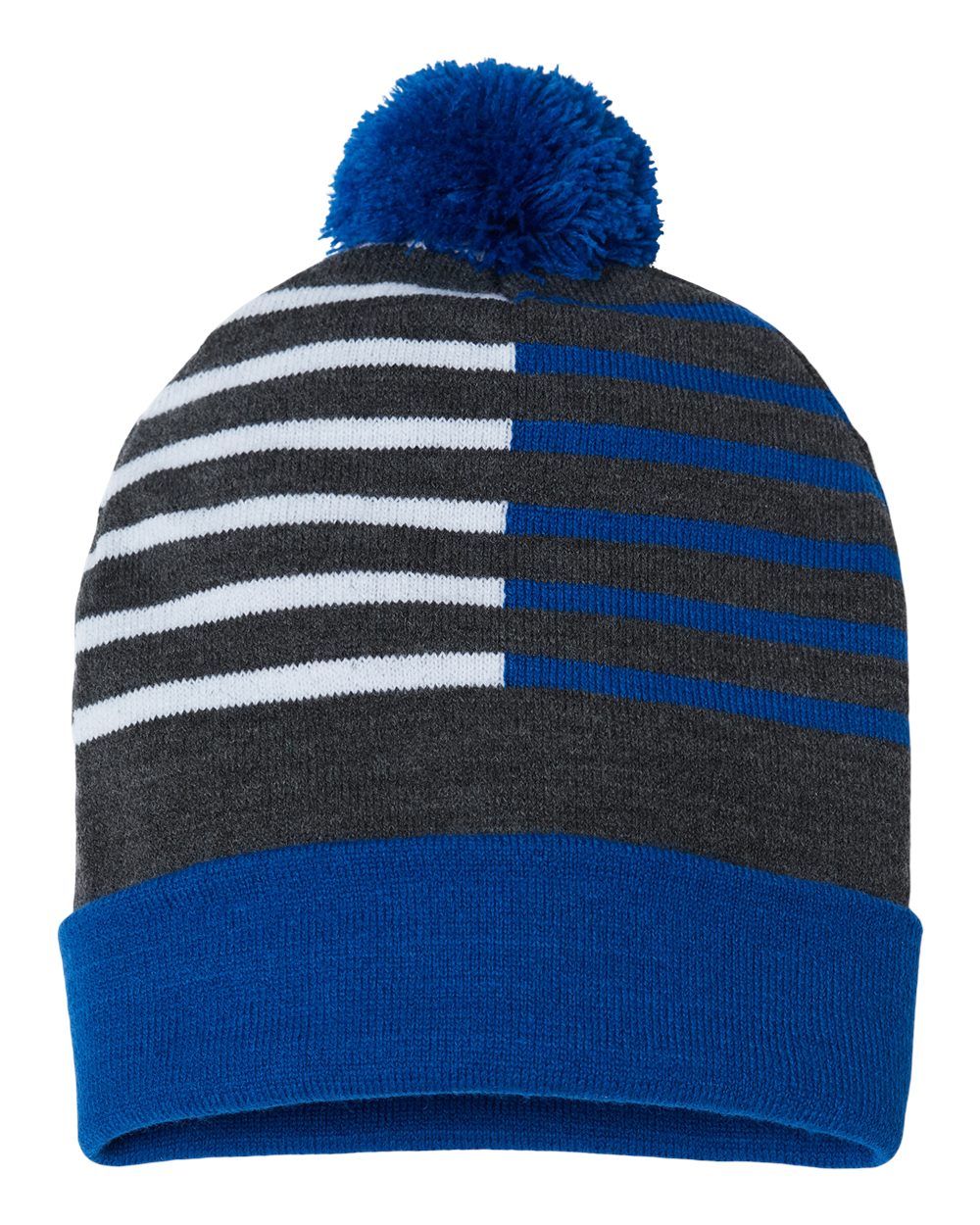 USA-Made Half Color Beanie - Front - B91895750 - True Royal/ White