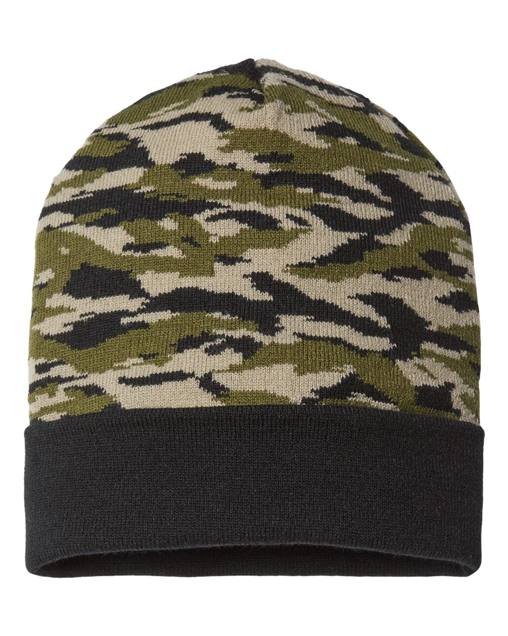 USA-Made Camo Cuffed Beanie - Front - B92295100 - Vintage Tiger Camo