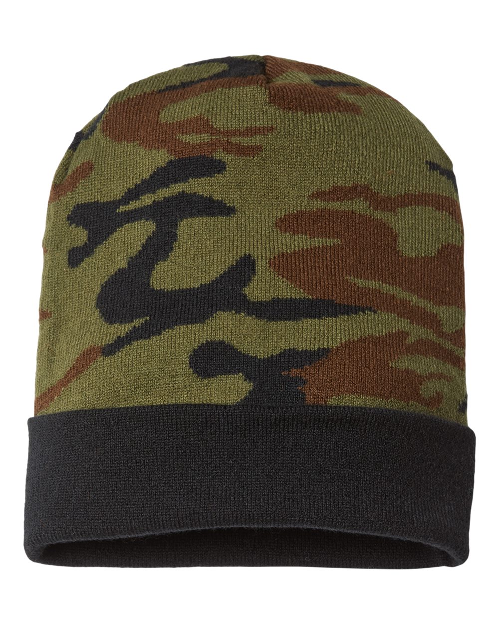 USA-Made Camo Cuffed Beanie - Front - B92295110 - Woodland Camo