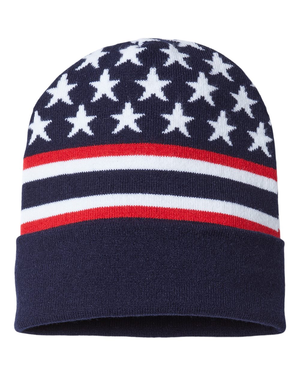 USA-Made Patriotic Cuffed Beanie - Back - B92495650 - Navy Flag