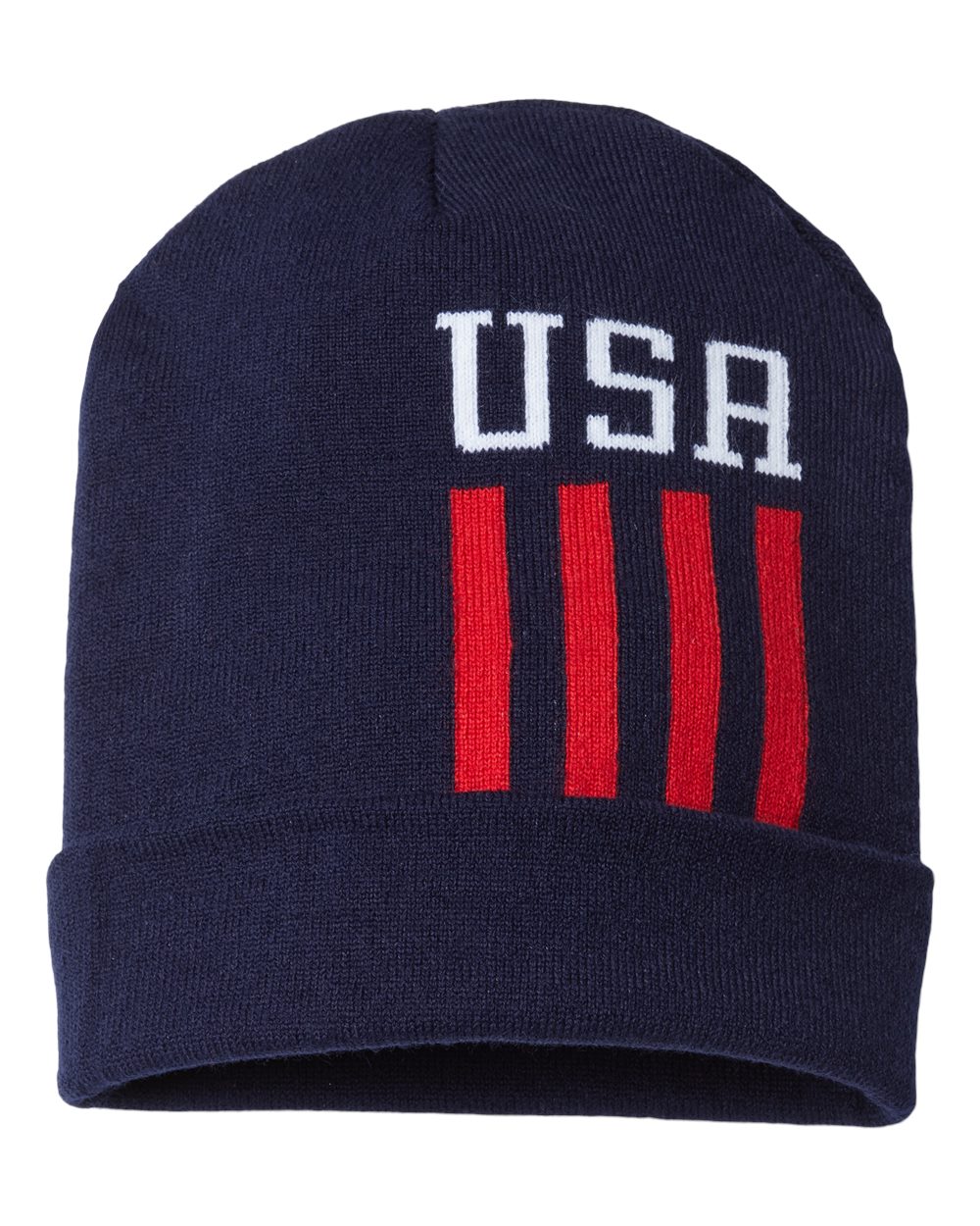 USA-Made Patriotic Cuffed Beanie - Front - B92495130 - True Navy/ White/ True Red USA