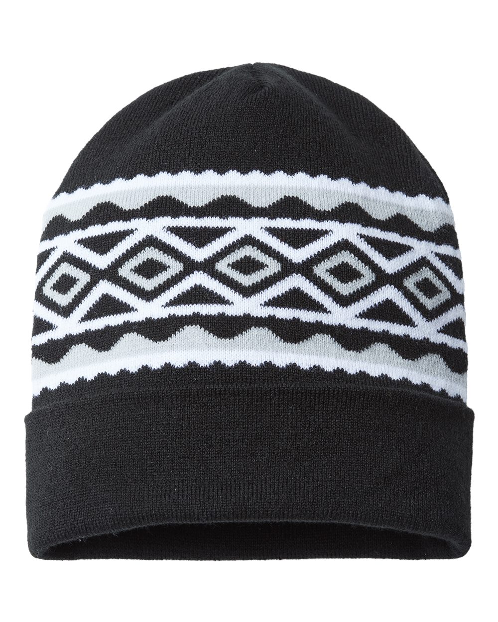 USA- Made Diamond Cuffed Beanie - Back - B03295500 - Black/ Silver