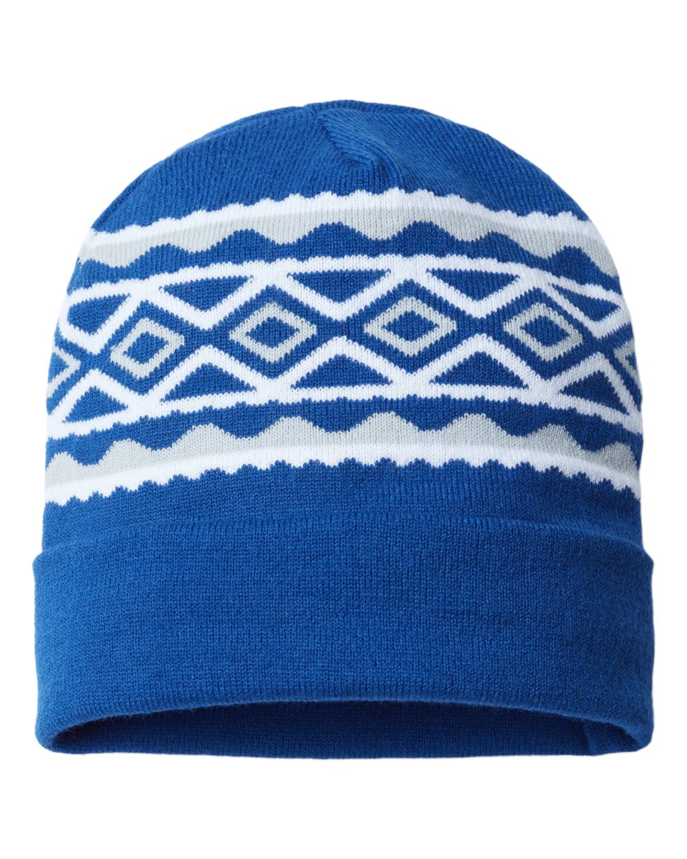 USA- Made Diamond Cuffed Beanie - Back - B03295750 - True Royal/ Silver