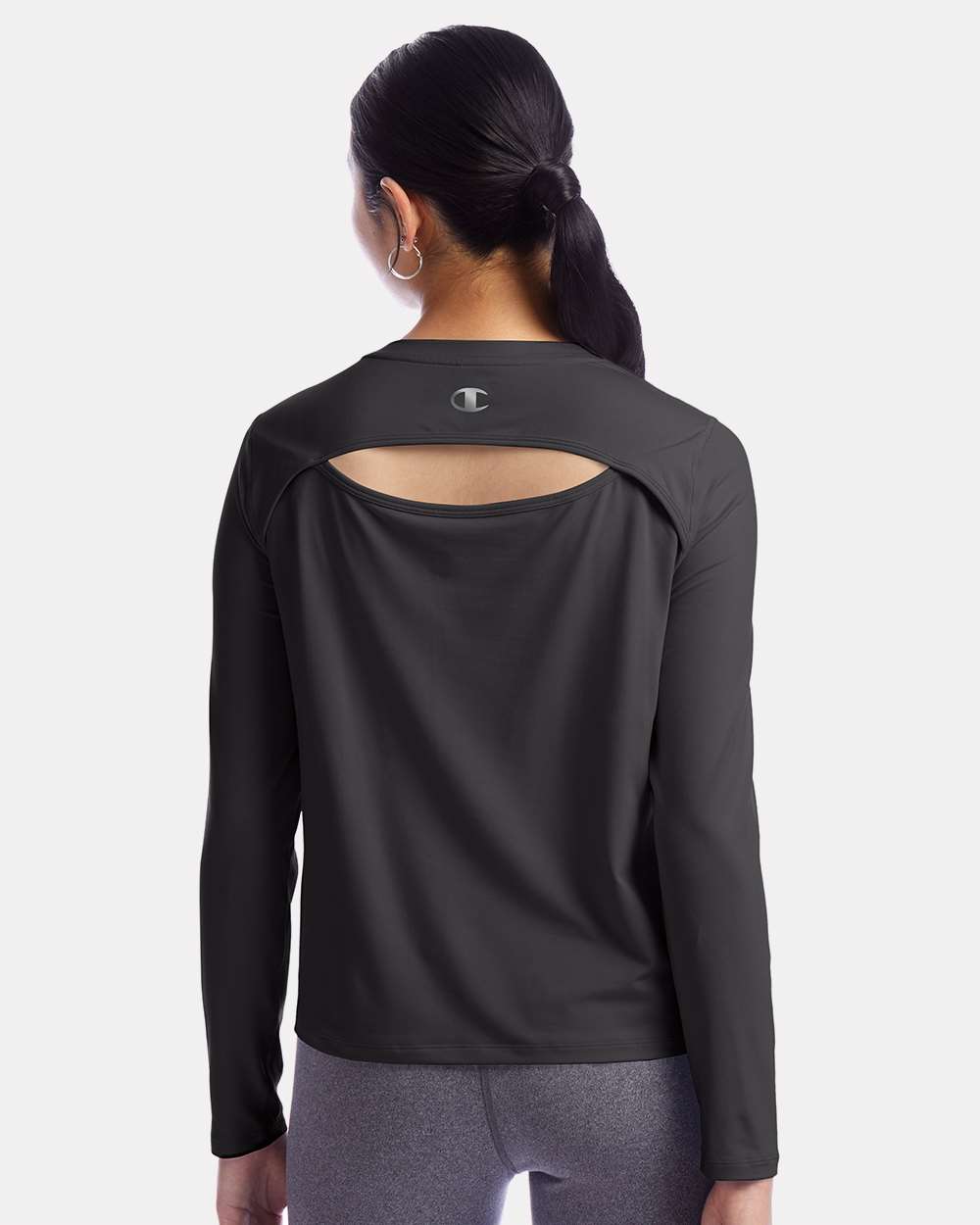 Women's Sport Soft Touch Long Sleeve T-Shirt - OnModelBack - B03584503 - Black