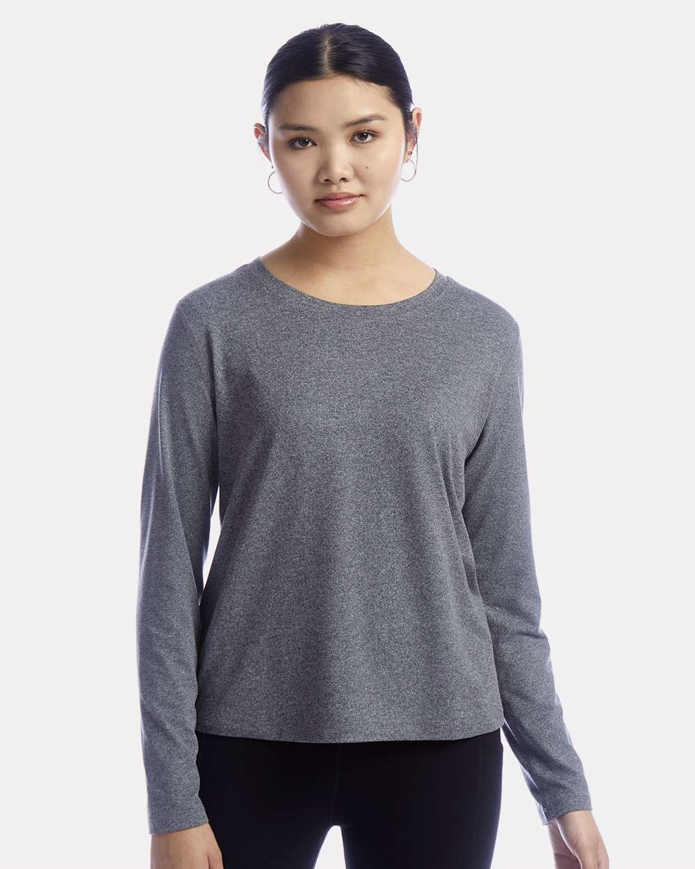 Women's Sport Soft Touch Long Sleeve T-Shirt - OnModelFront - B03584103 - Ebony Heather