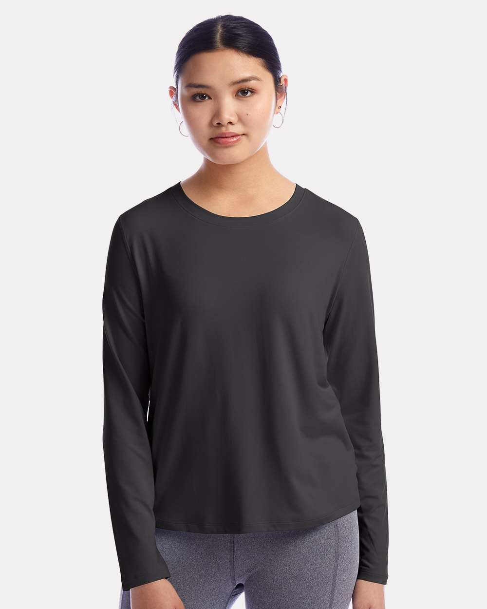 Women's Sport Soft Touch Long Sleeve T-Shirt - OnModelFront - B03584503 - Black