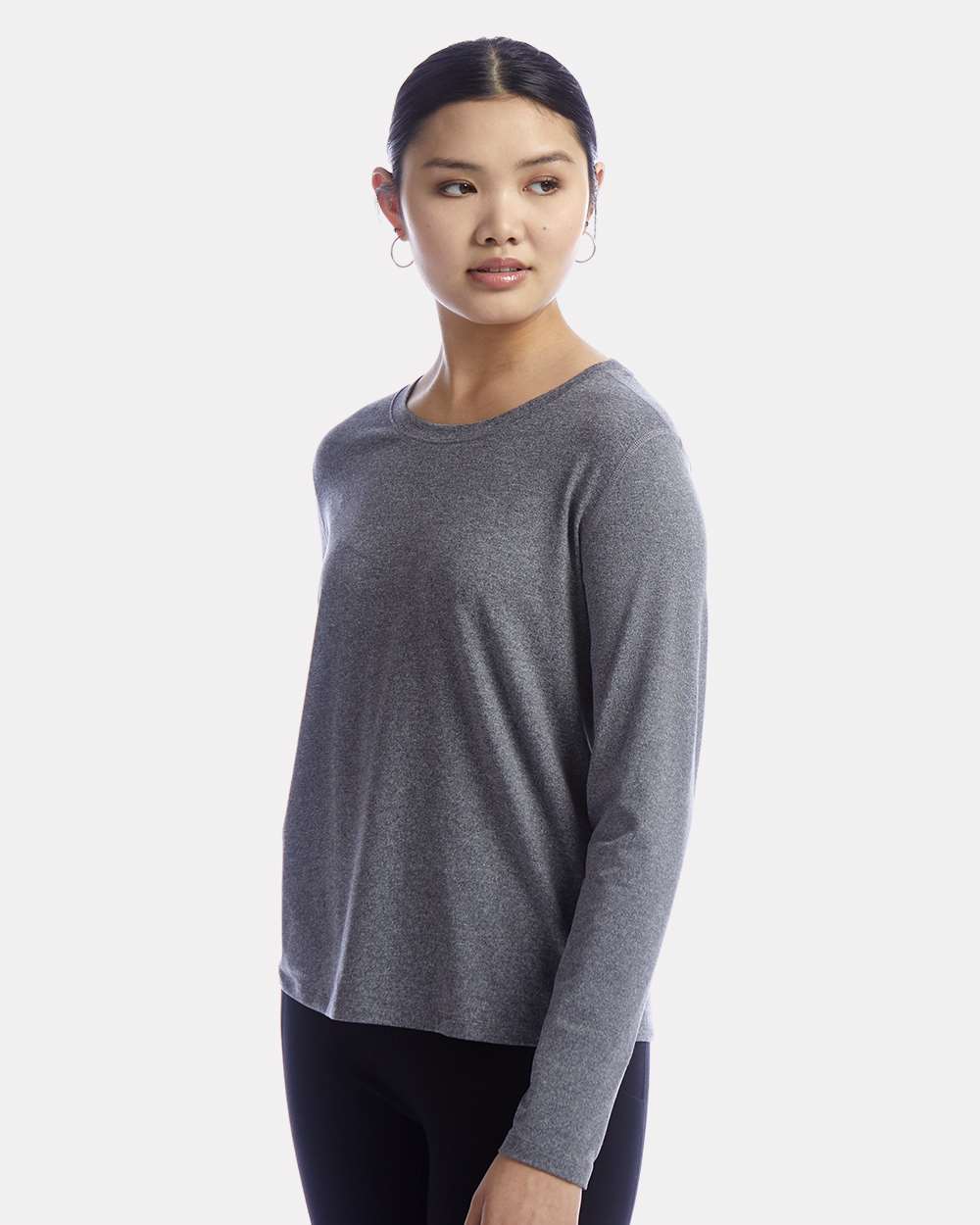 Women's Sport Soft Touch Long Sleeve T-Shirt - OnModelSide - B03584103 - Ebony Heather