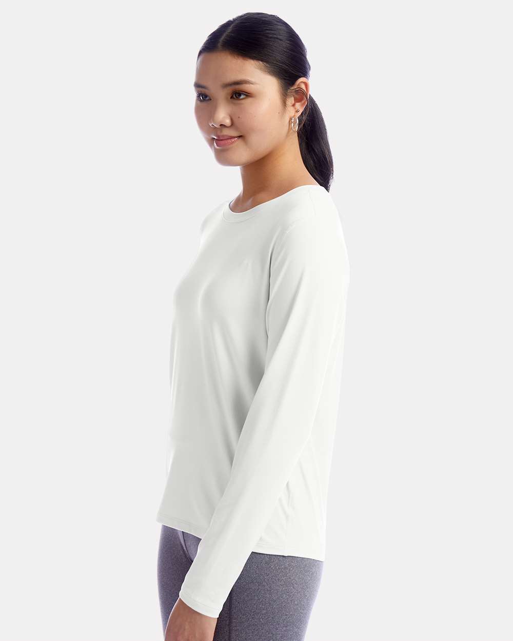 Women's Sport Soft Touch Long Sleeve T-Shirt - OnModelSide - B03584113 - White