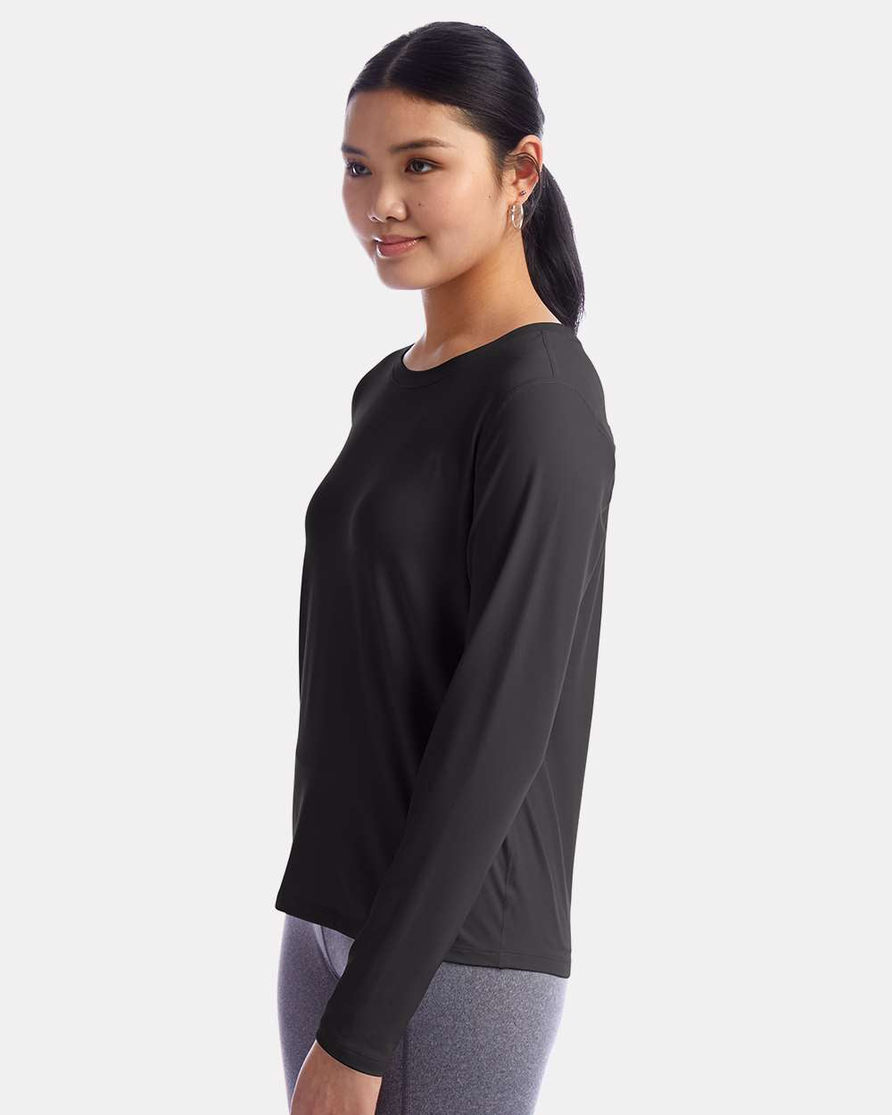 Women's Sport Soft Touch Long Sleeve T-Shirt - OnModelSide - B03584503 - Black