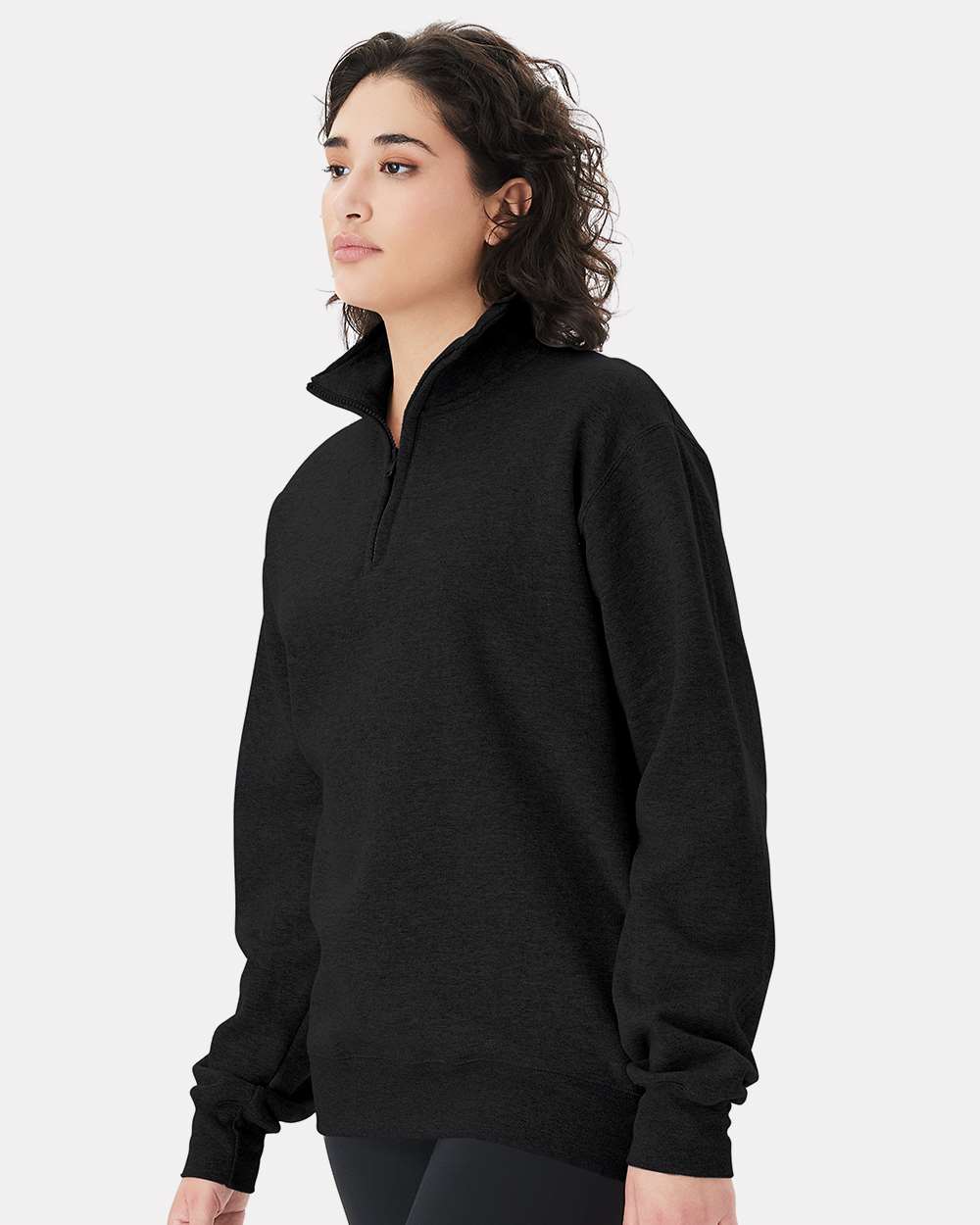 Unisex Powerblend® Quarter-Zip Pullover - OnModelSide - B04984503 - Black