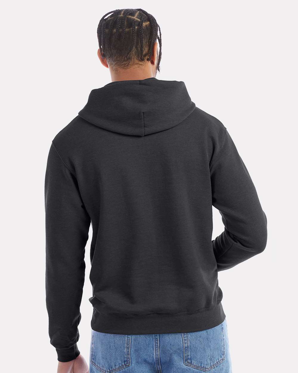 Men's Powerblend® Hooded Sweatshirt - OnModelBack - B22884093 - Charcoal Heather
