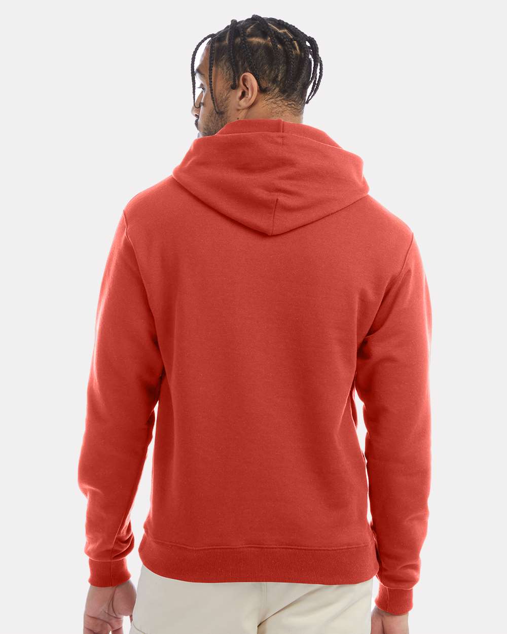 Men's Powerblend® Hooded Sweatshirt - OnModelBack - B22884173 - Red River Clay