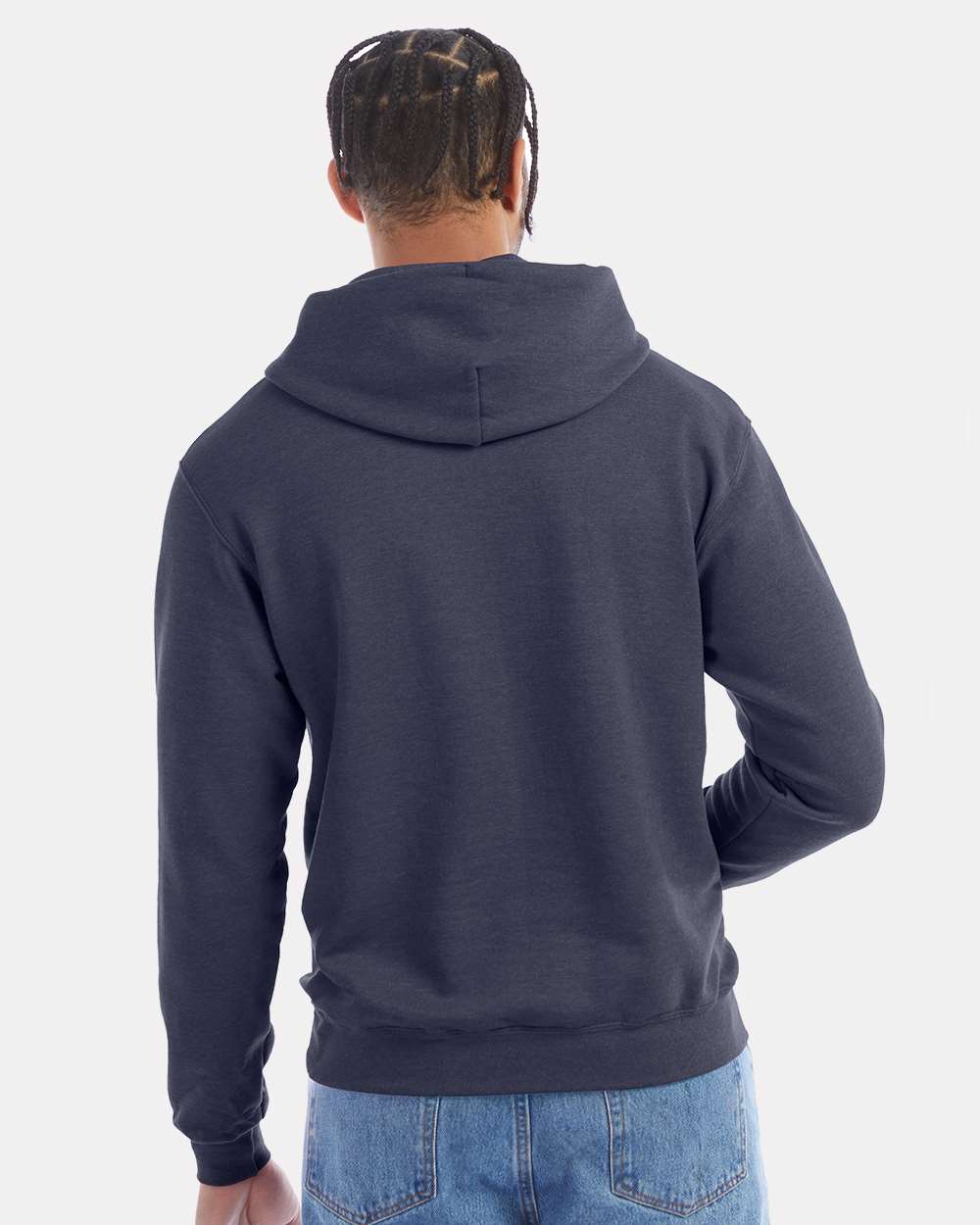 Men's Powerblend® Hooded Sweatshirt - OnModelBack - B22884643 - Navy Heather