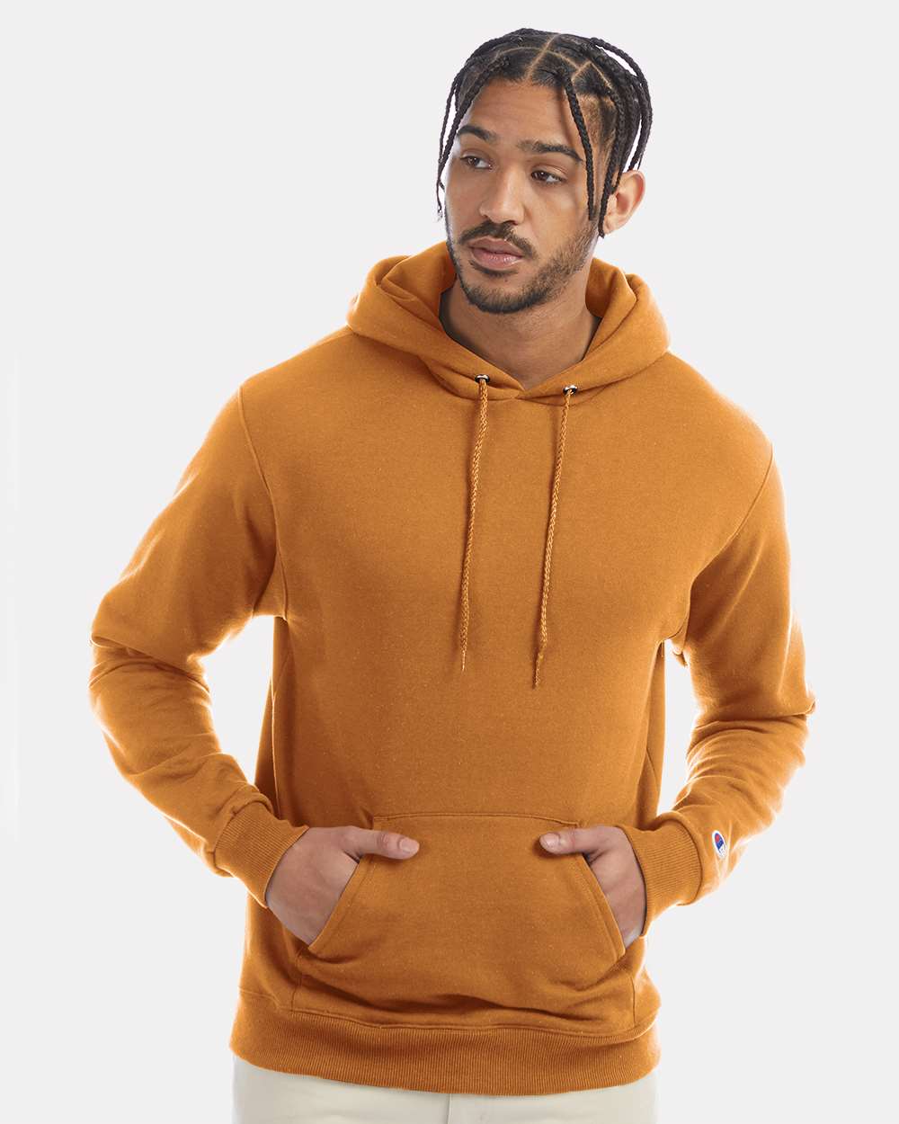 Men's Powerblend® Hooded Sweatshirt - OnModelFront - B22884143 - Gold Glint