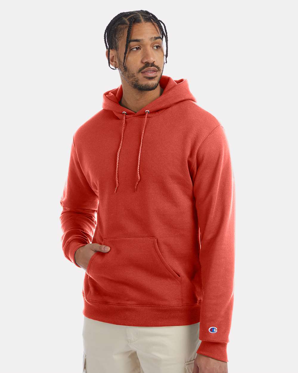 Men's Powerblend® Hooded Sweatshirt - OnModelFront - B22884173 - Red River Clay