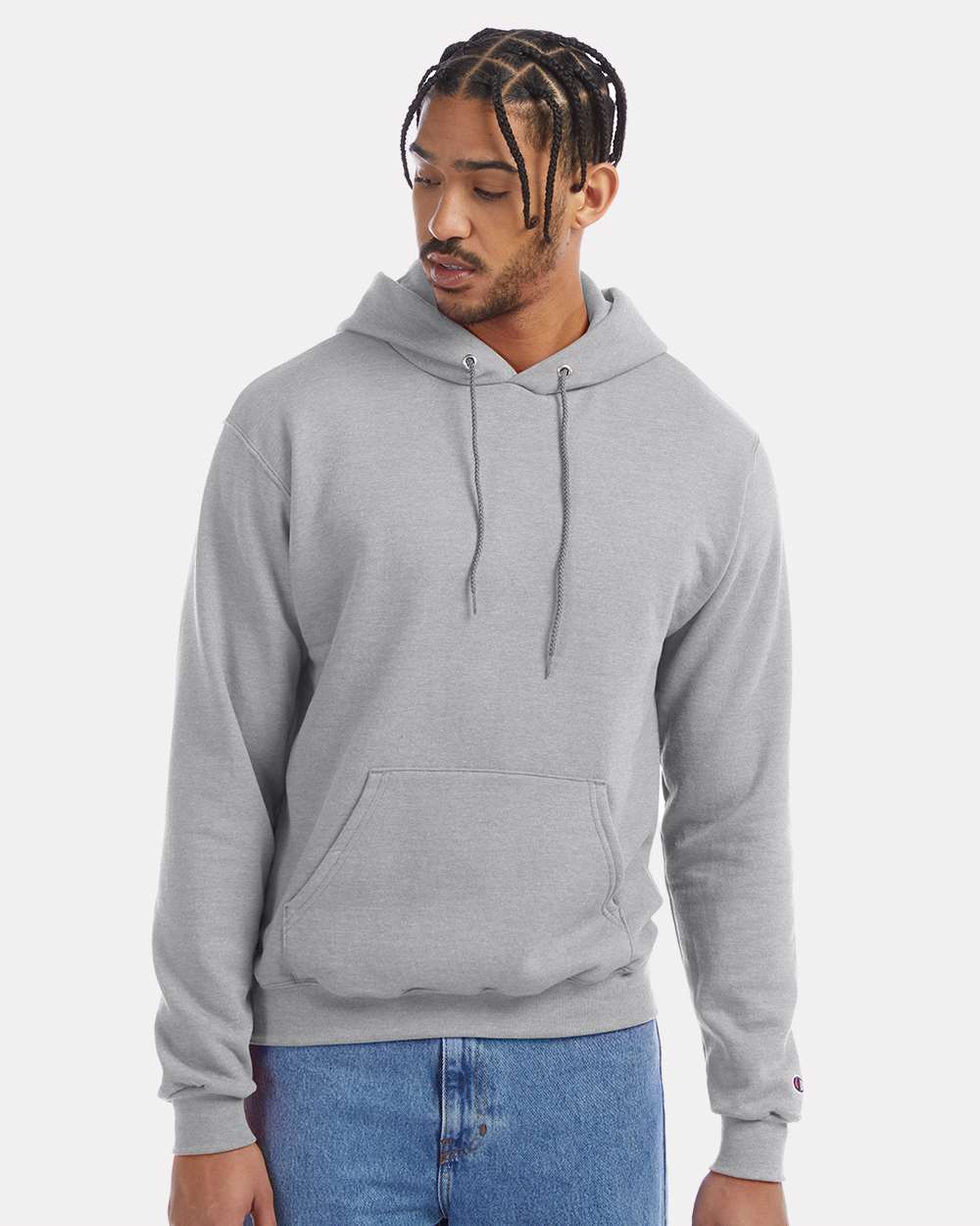 Men's Powerblend® Hooded Sweatshirt - OnModelFront - B22884583 - Light Steel