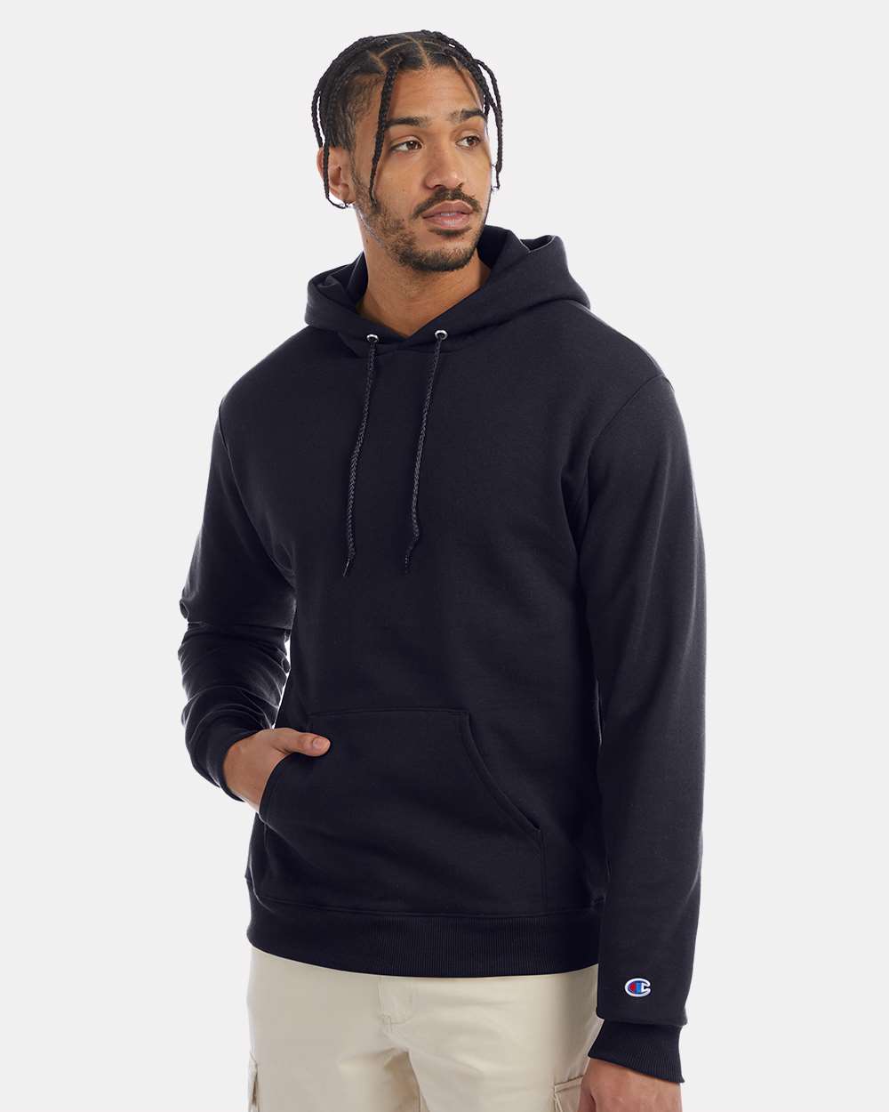 Men's Powerblend® Hooded Sweatshirt - OnModelFront - B22884653 - Navy