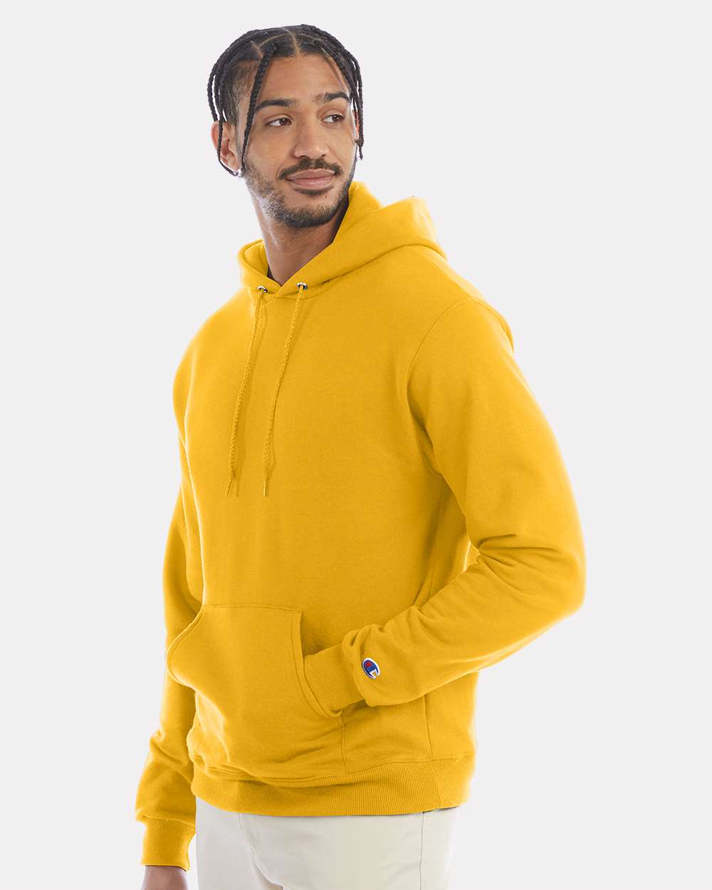 Men's Powerblend® Hooded Sweatshirt - OnModelSide - B22884123 - Gold