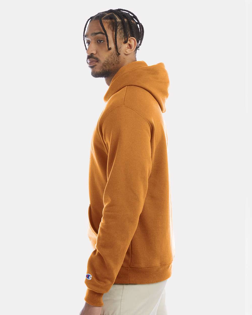 Men's Powerblend® Hooded Sweatshirt - OnModelSide - B22884143 - Gold Glint