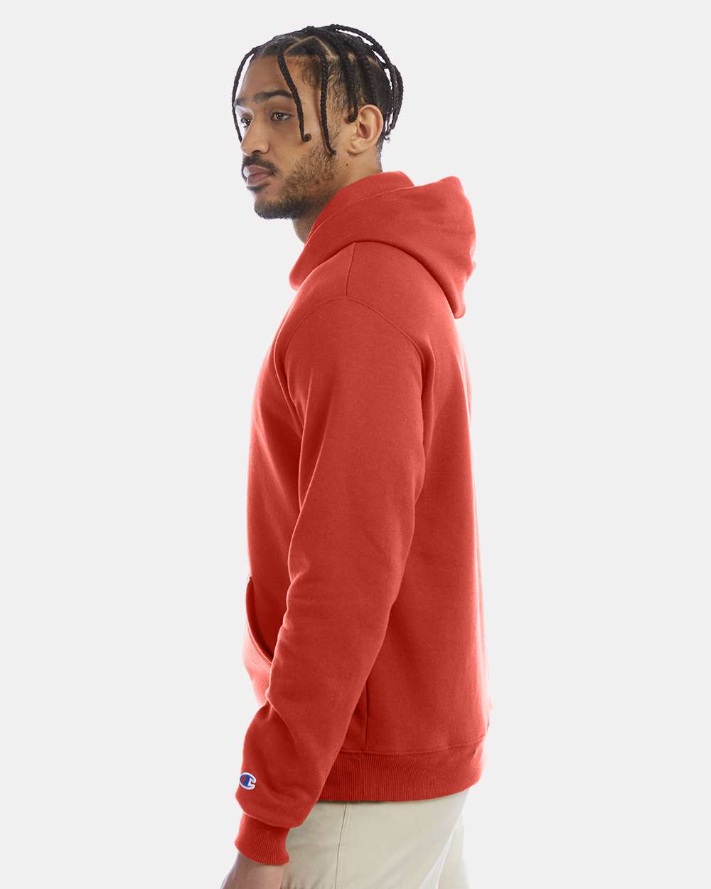 Men's Powerblend® Hooded Sweatshirt - OnModelSide - B22884173 - Red River Clay