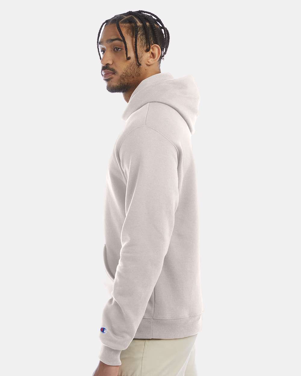 Men's Powerblend® Hooded Sweatshirt - OnModelSide - B22884313 - Body Blush