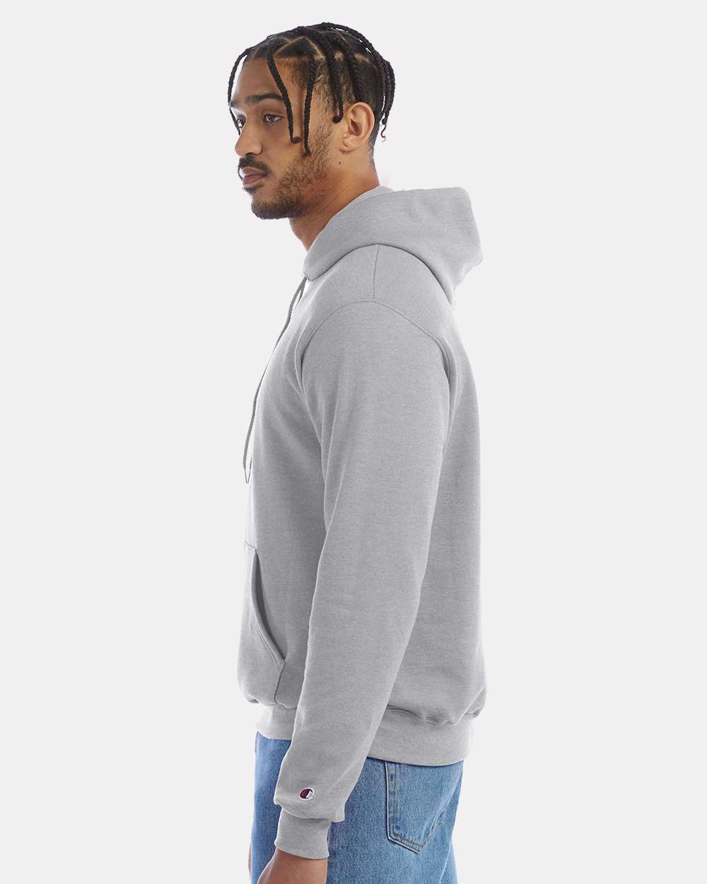 Men's Powerblend® Hooded Sweatshirt - OnModelSide - B22884583 - Light Steel