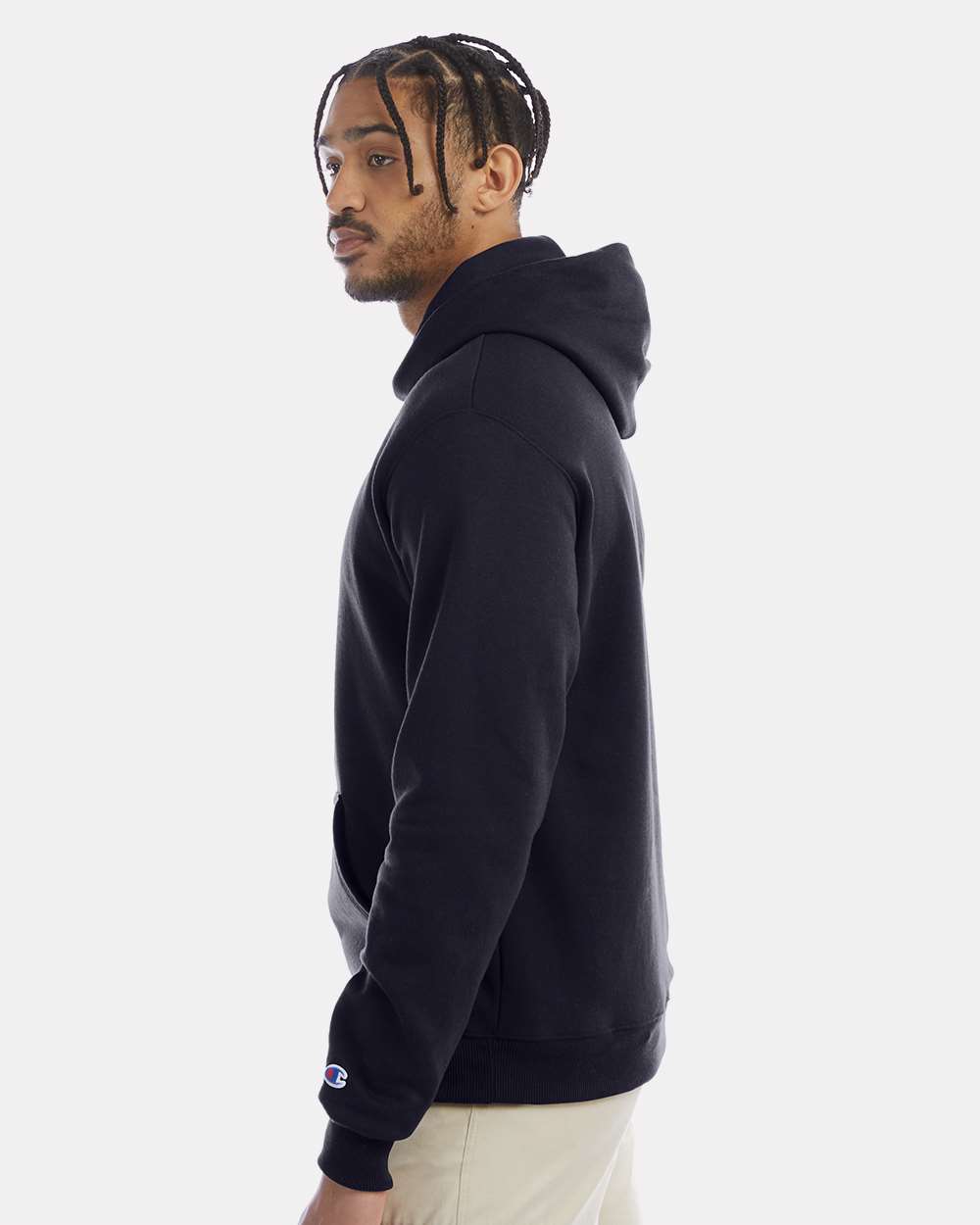 Men's Powerblend® Hooded Sweatshirt - OnModelSide - B22884653 - Navy