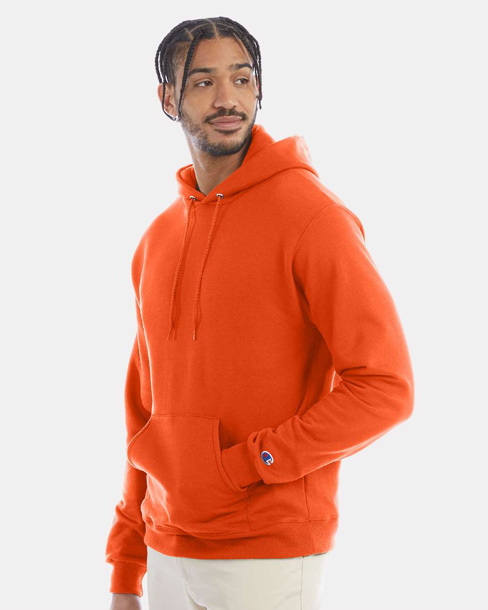 Men's Powerblend® Hooded Sweatshirt - OnModelSide - B22884663 - Orange