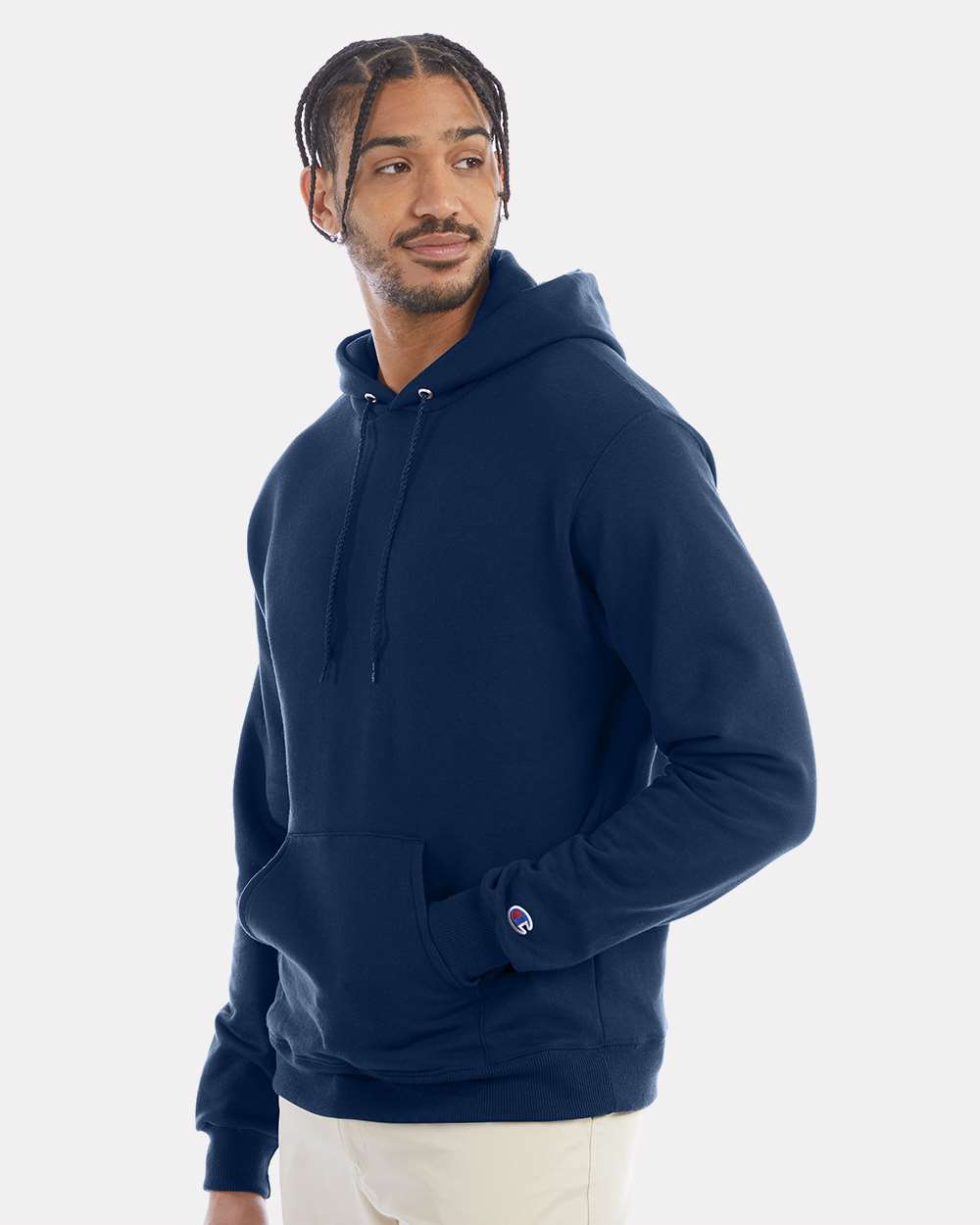 Men's Powerblend® Hooded Sweatshirt - OnModelSide - B22884673 - Late Night Blue
