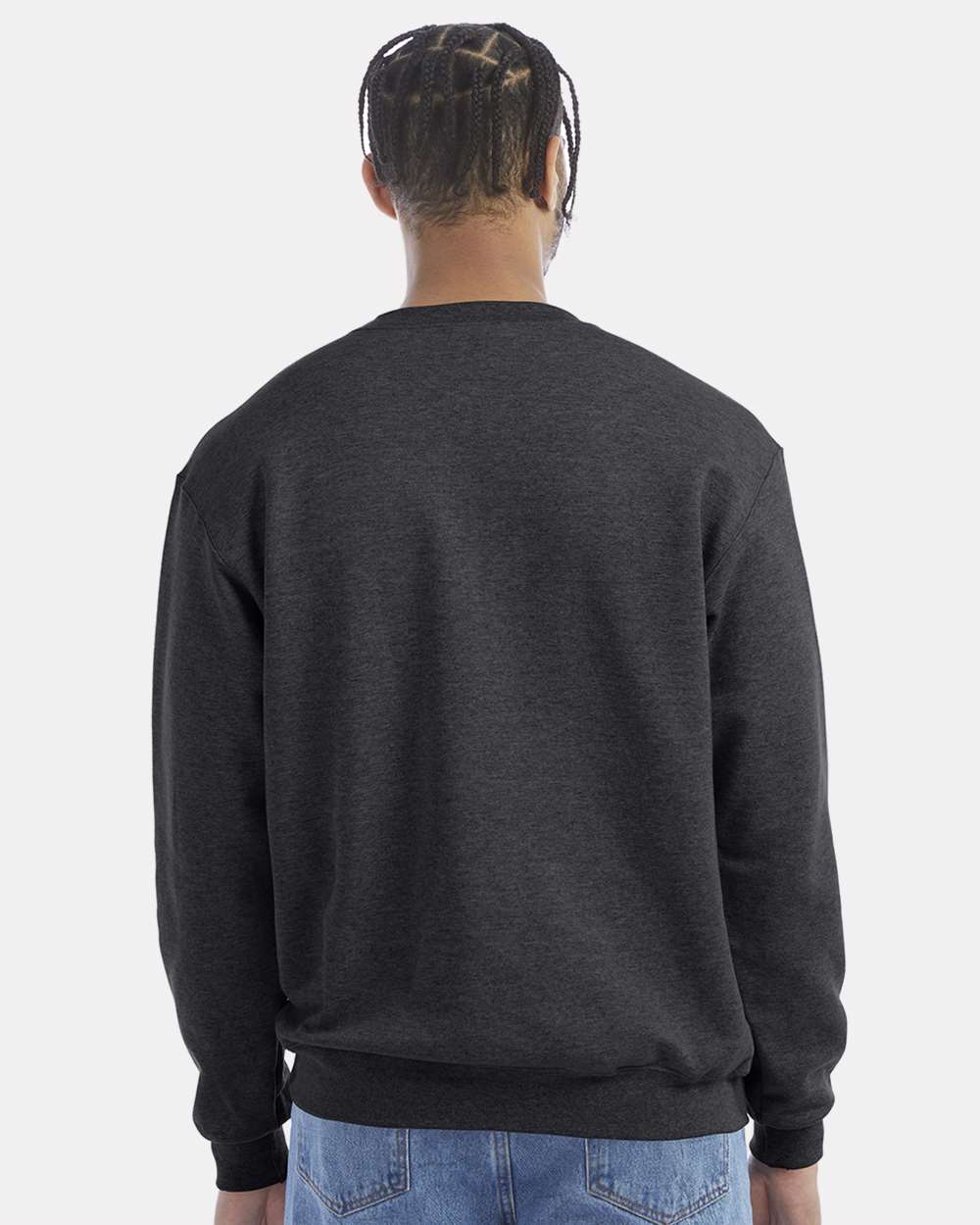 Men's Powerblend® Crewneck Sweatshirt - OnModelBack - B21284093 - Charcoal Heather
