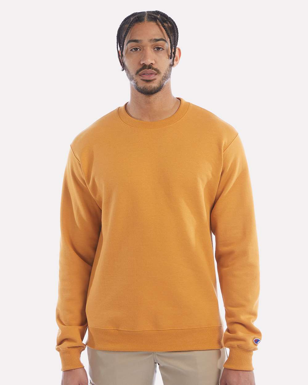 Men's Powerblend® Crewneck Sweatshirt - OnModelFront - B21284143 - Gold Glint
