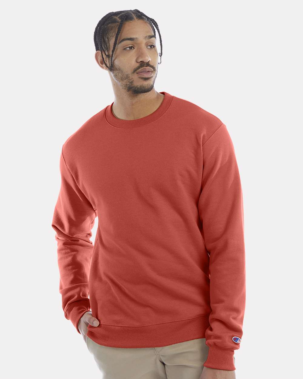 Men's Powerblend® Crewneck Sweatshirt - OnModelFront - B21284173 - Red River Clay