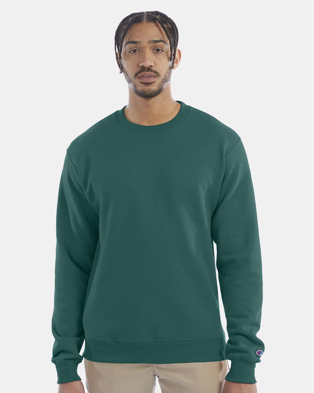 Men's Powerblend® Crewneck Sweatshirt - OnModelFront - B21284233 - Emerald Green