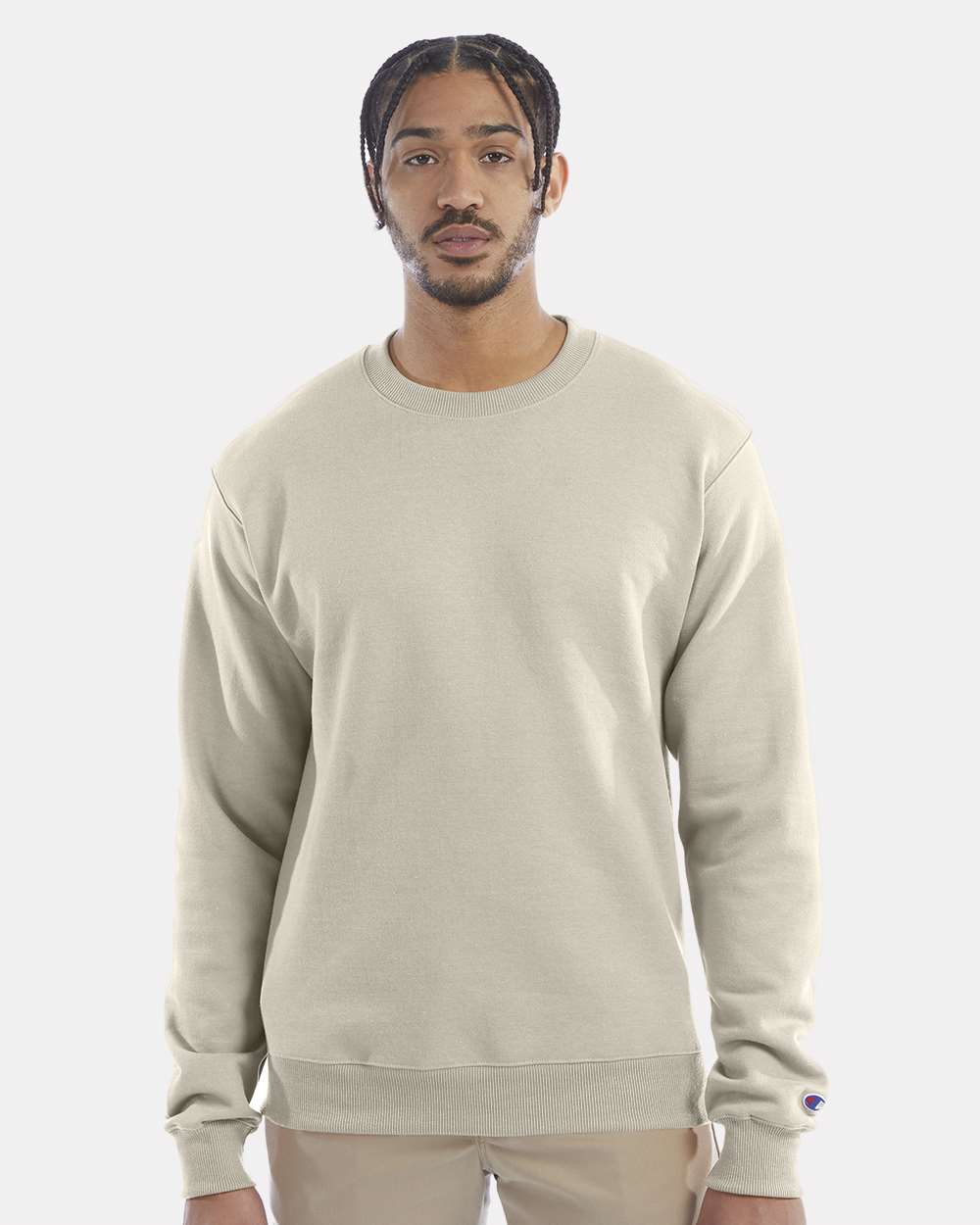 Men's Powerblend® Crewneck Sweatshirt - OnModelFront - B21284733 - Sand