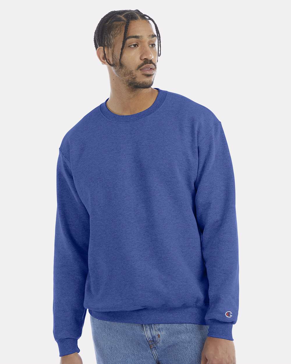 Men's Powerblend® Crewneck Sweatshirt - OnModelFront - B21284783 - Royal Blue Heather