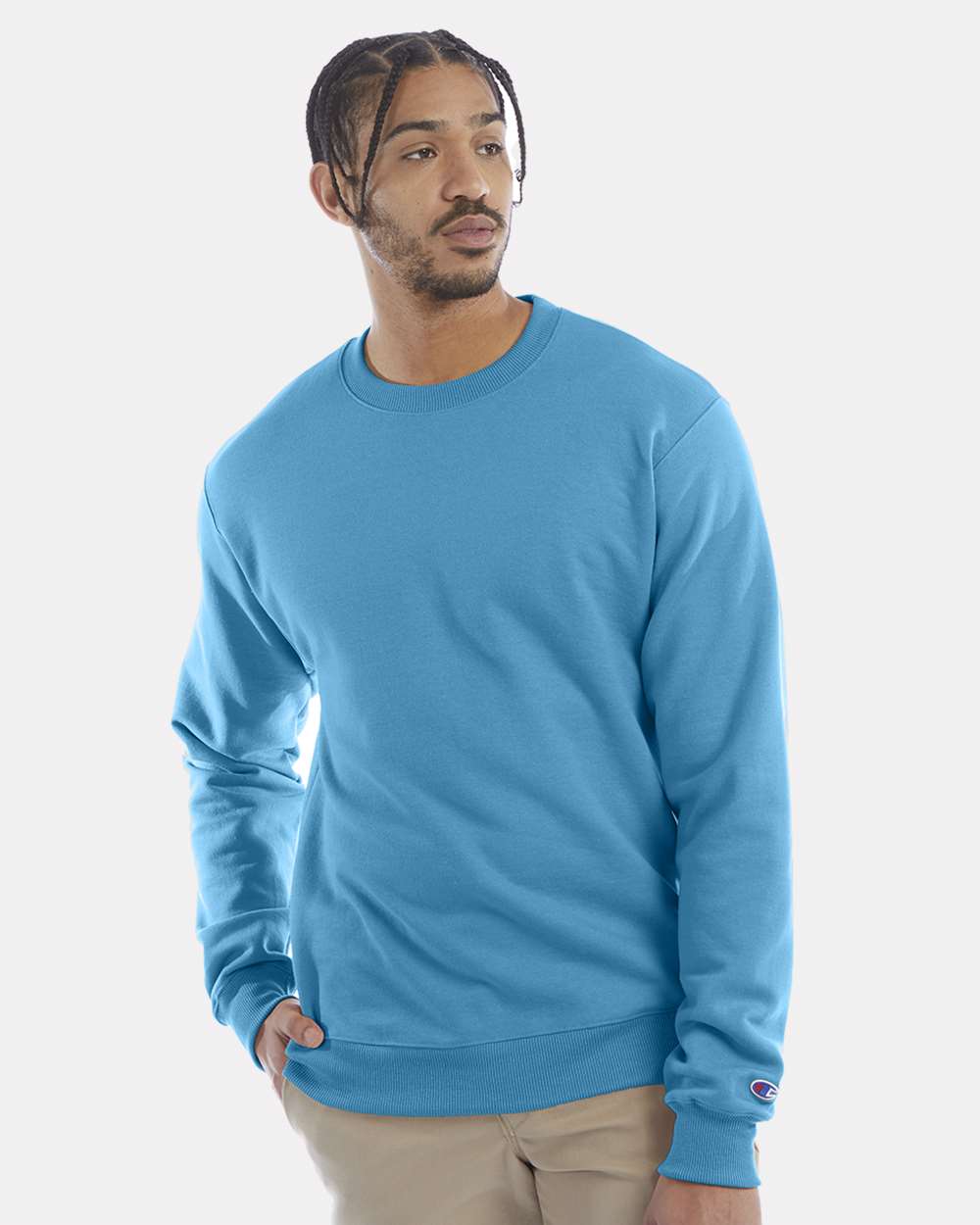 Men's Powerblend® Crewneck Sweatshirt - OnModelFront - B21284793 - Tempo Teal