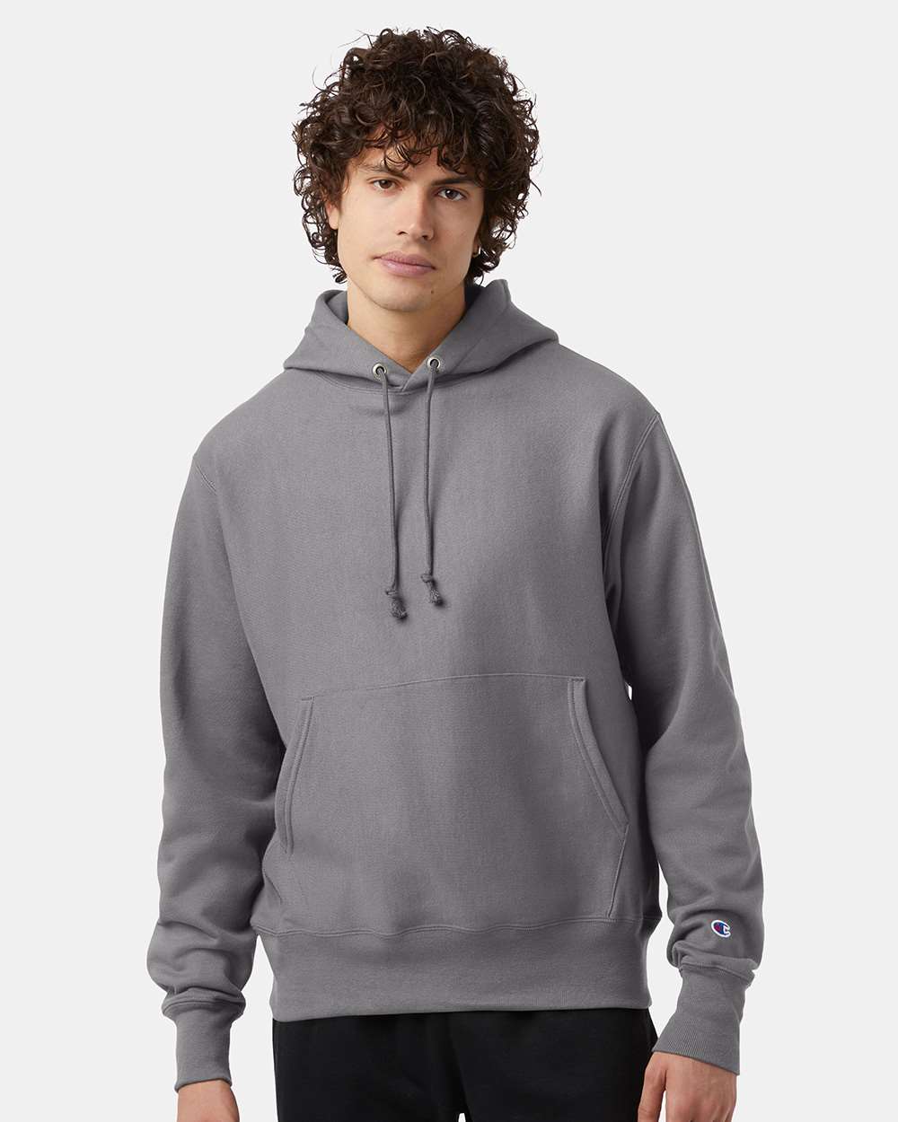 Unisex Reverse Weave® Hooded Sweatshirt - OnModelFront - B20484143 - Stone Grey