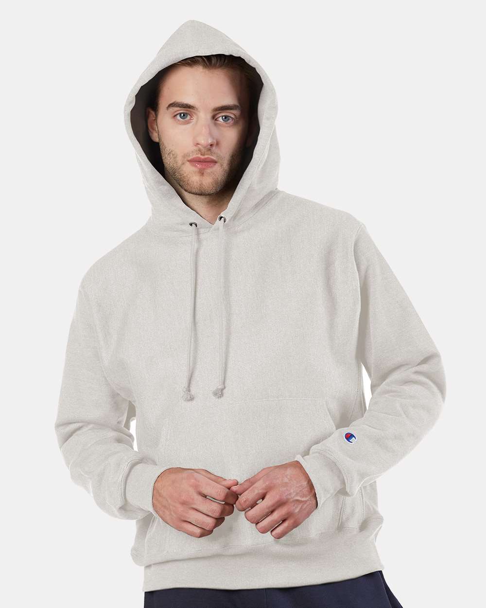 Unisex Reverse Weave® Hooded Sweatshirt - OnModelFront - B20484243 - Oatmeal Heather