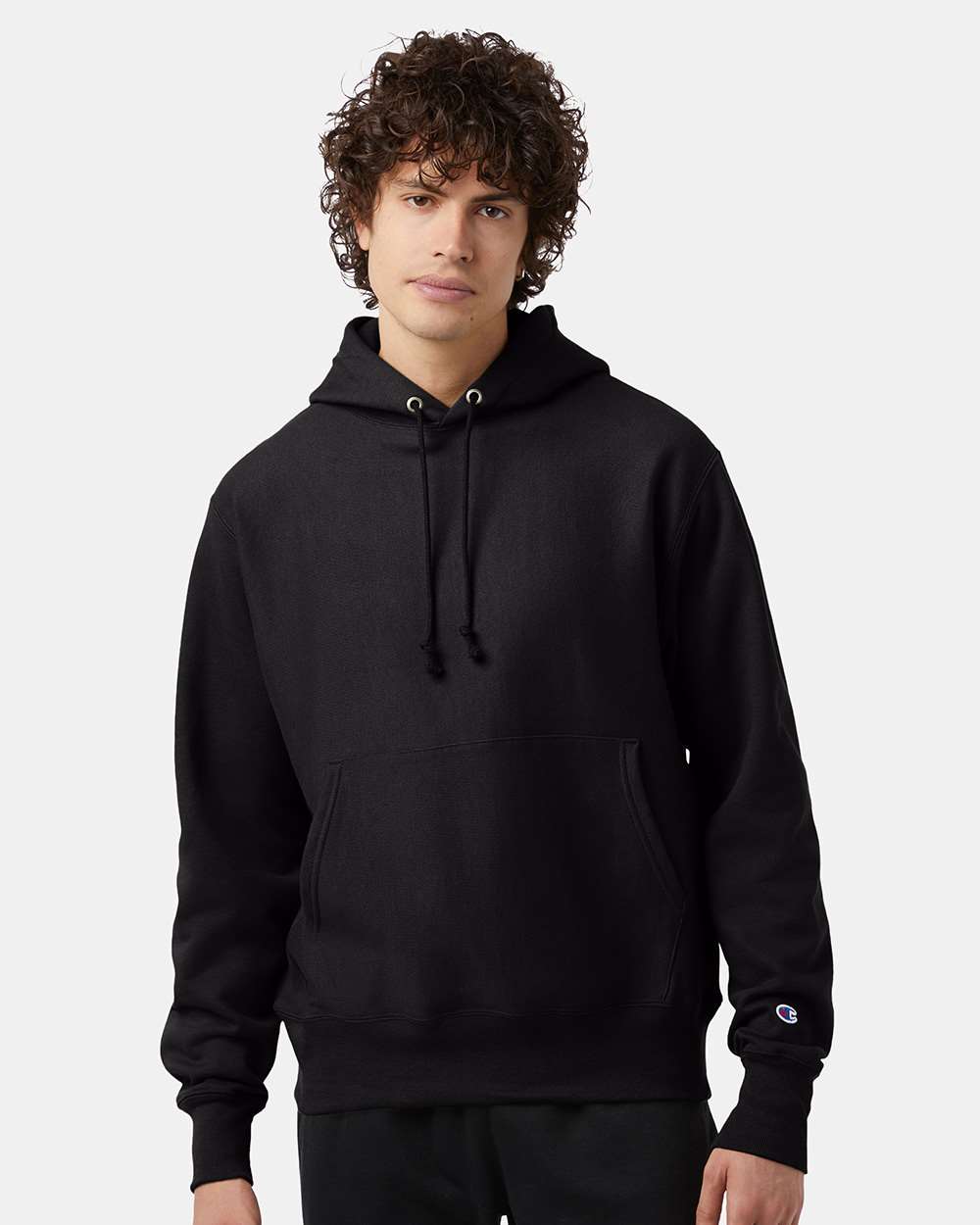 Unisex Reverse Weave® Hooded Sweatshirt - OnModelFront - B20484503 - Black