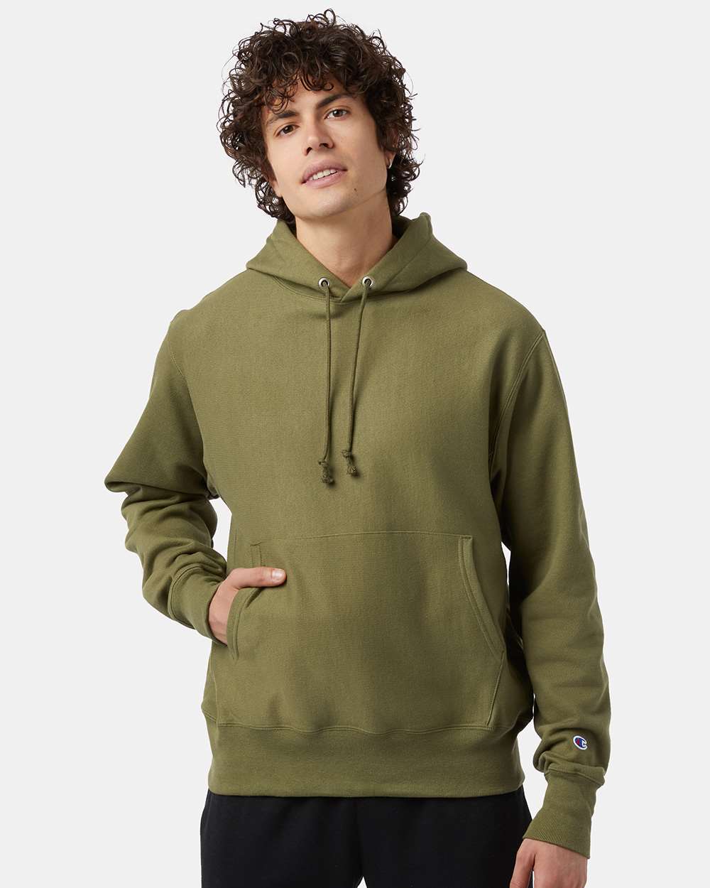 Unisex Reverse Weave® Hooded Sweatshirt - OnModelFront - B20484643 - Fresh Olive