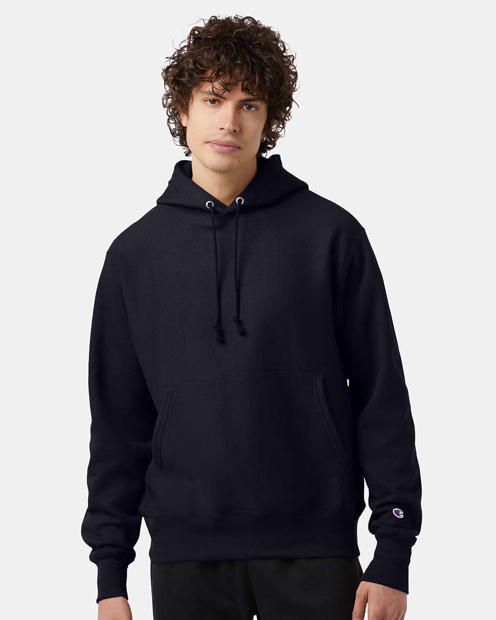 Unisex Reverse Weave® Hooded Sweatshirt - OnModelFront - B20484653 - Navy
