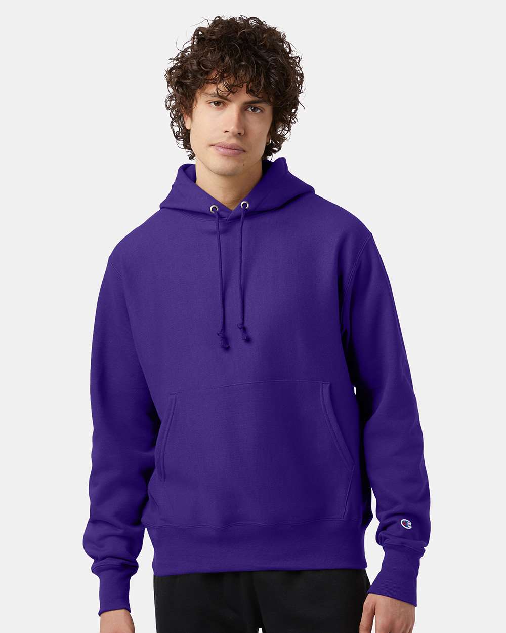 Unisex Reverse Weave® Hooded Sweatshirt - OnModelFront - B20484673 - Purple