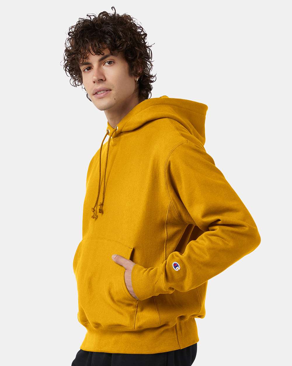 Unisex Reverse Weave® Hooded Sweatshirt - OnModelSide - B20484123 - C Gold