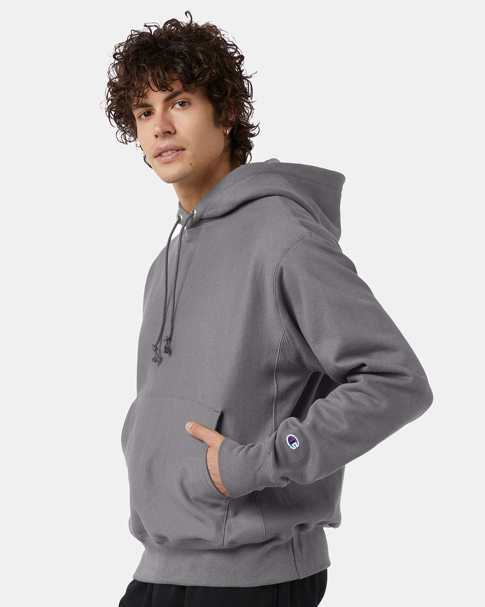 Unisex Reverse Weave® Hooded Sweatshirt - OnModelSide - B20484143 - Stone Grey