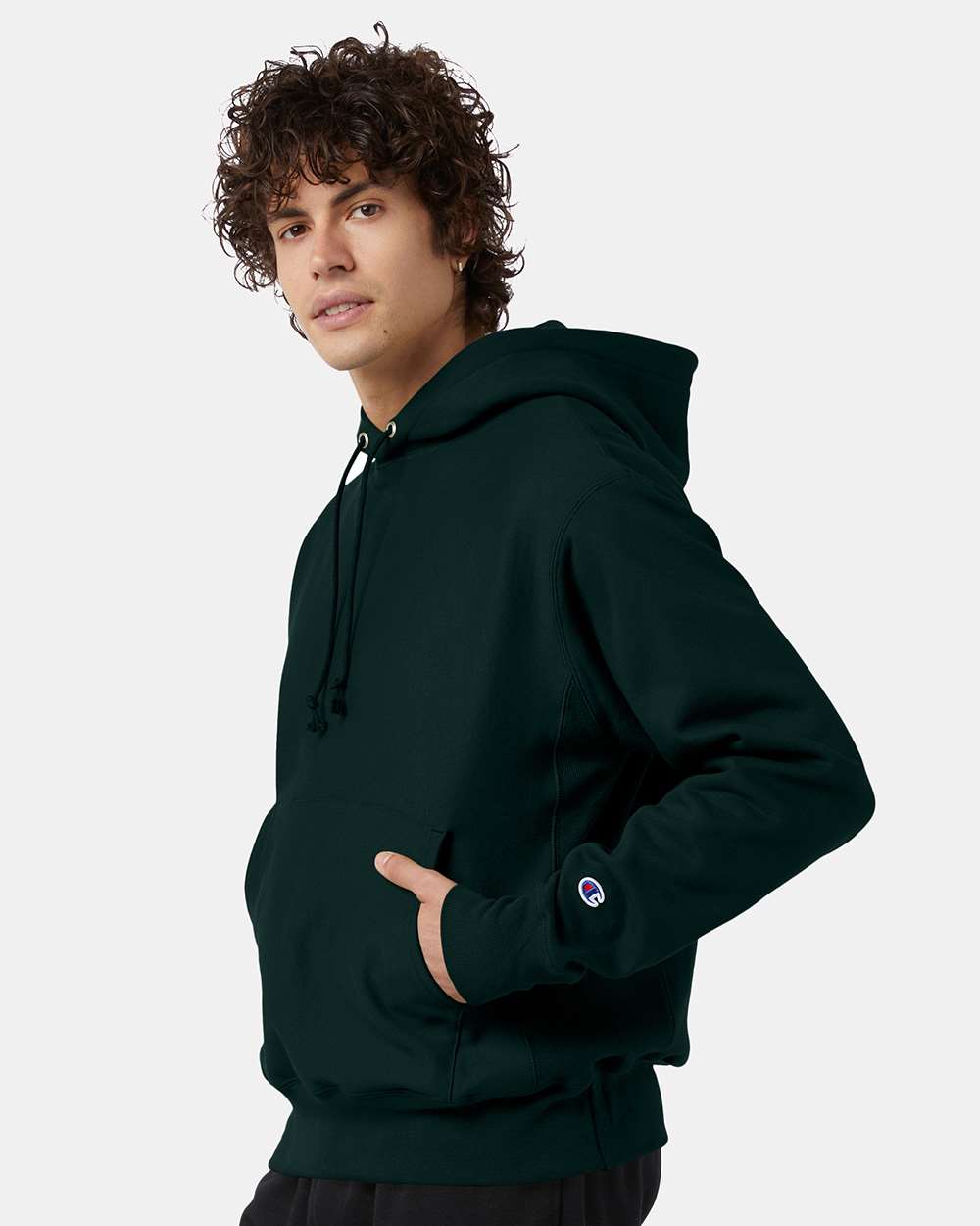 Unisex Reverse Weave® Hooded Sweatshirt - OnModelSide - B20484193 - Dark Green