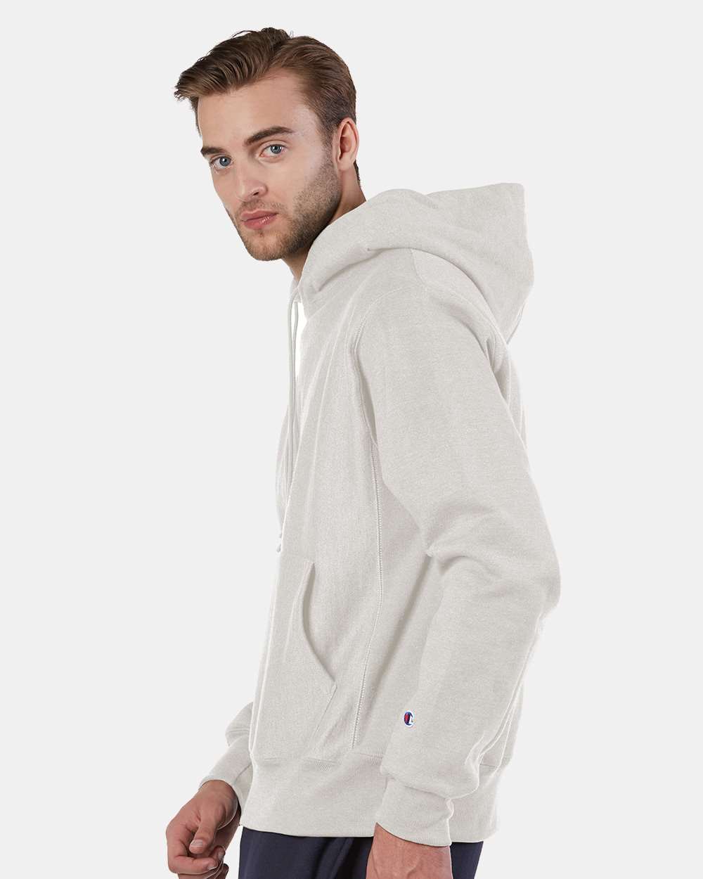 Unisex Reverse Weave® Hooded Sweatshirt - OnModelSide - B20484243 - Oatmeal Heather