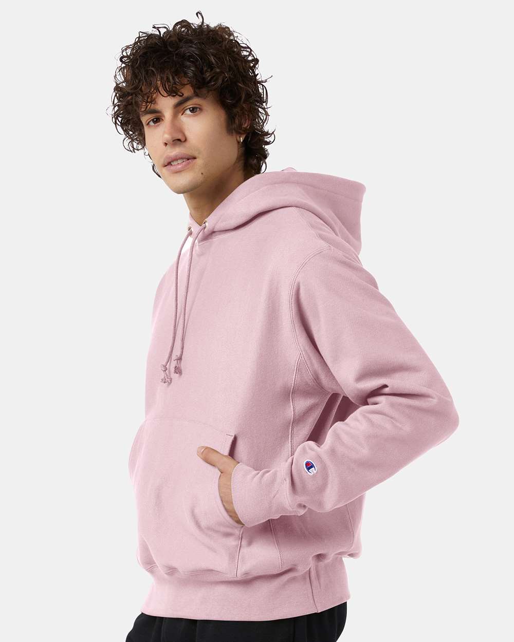 Unisex Reverse Weave® Hooded Sweatshirt - OnModelSide - B20484303 - Pink Candy