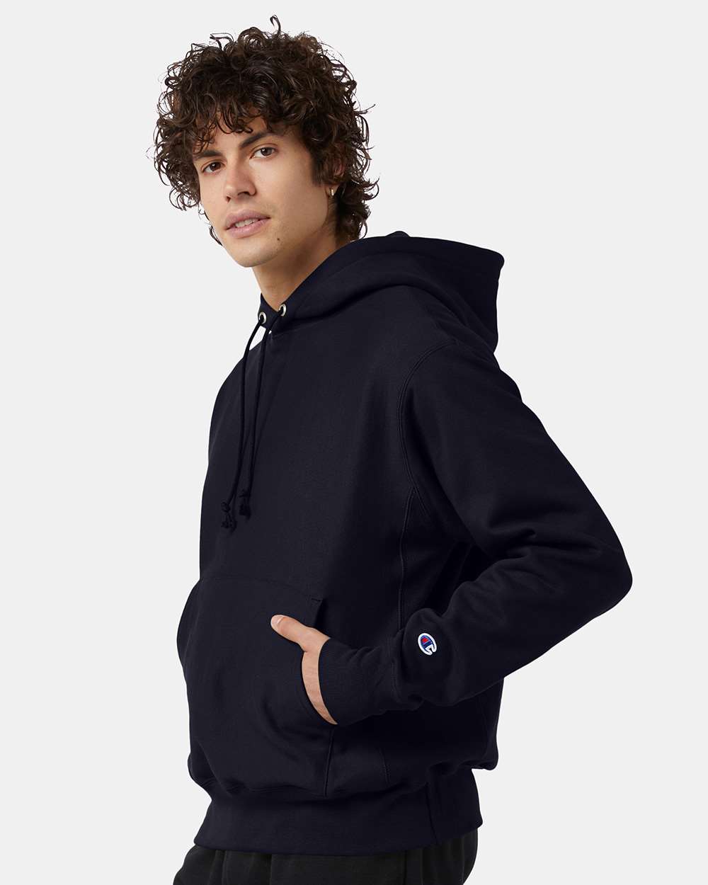 Unisex Reverse Weave® Hooded Sweatshirt - OnModelSide - B20484653 - Navy