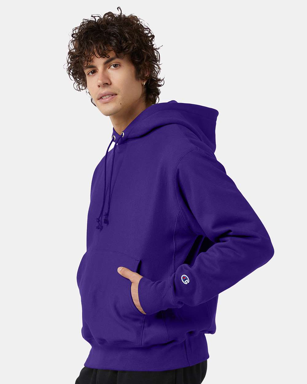Unisex Reverse Weave® Hooded Sweatshirt - OnModelSide - B20484673 - Purple