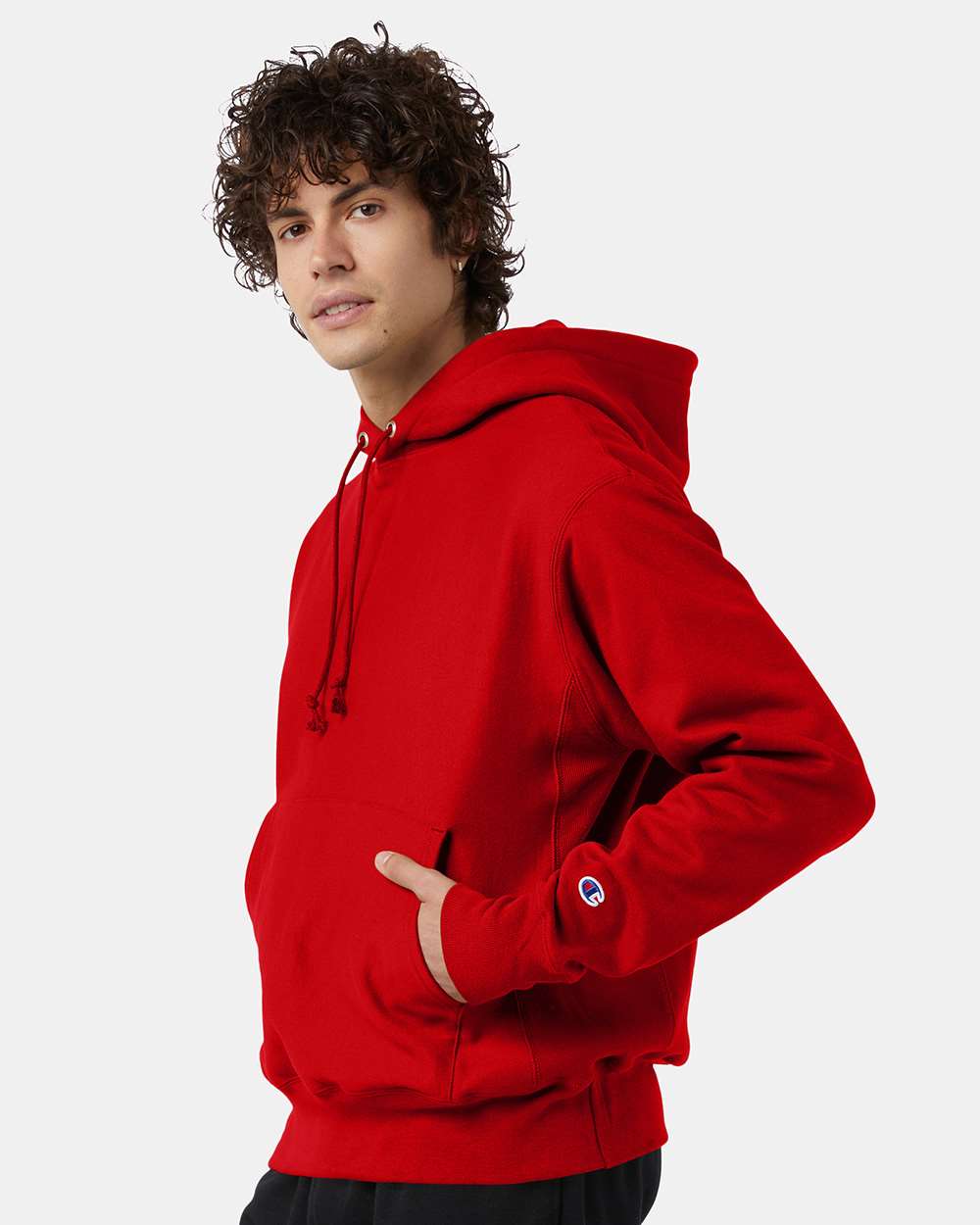 Unisex Reverse Weave® Hooded Sweatshirt - OnModelSide - B20484703 - Scarlet